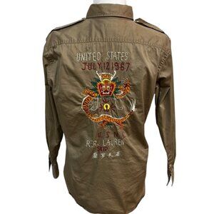 Ralph Lauren U.S.M.C. Dragon Embroidered Cargo Shirt Khaki Size 8
